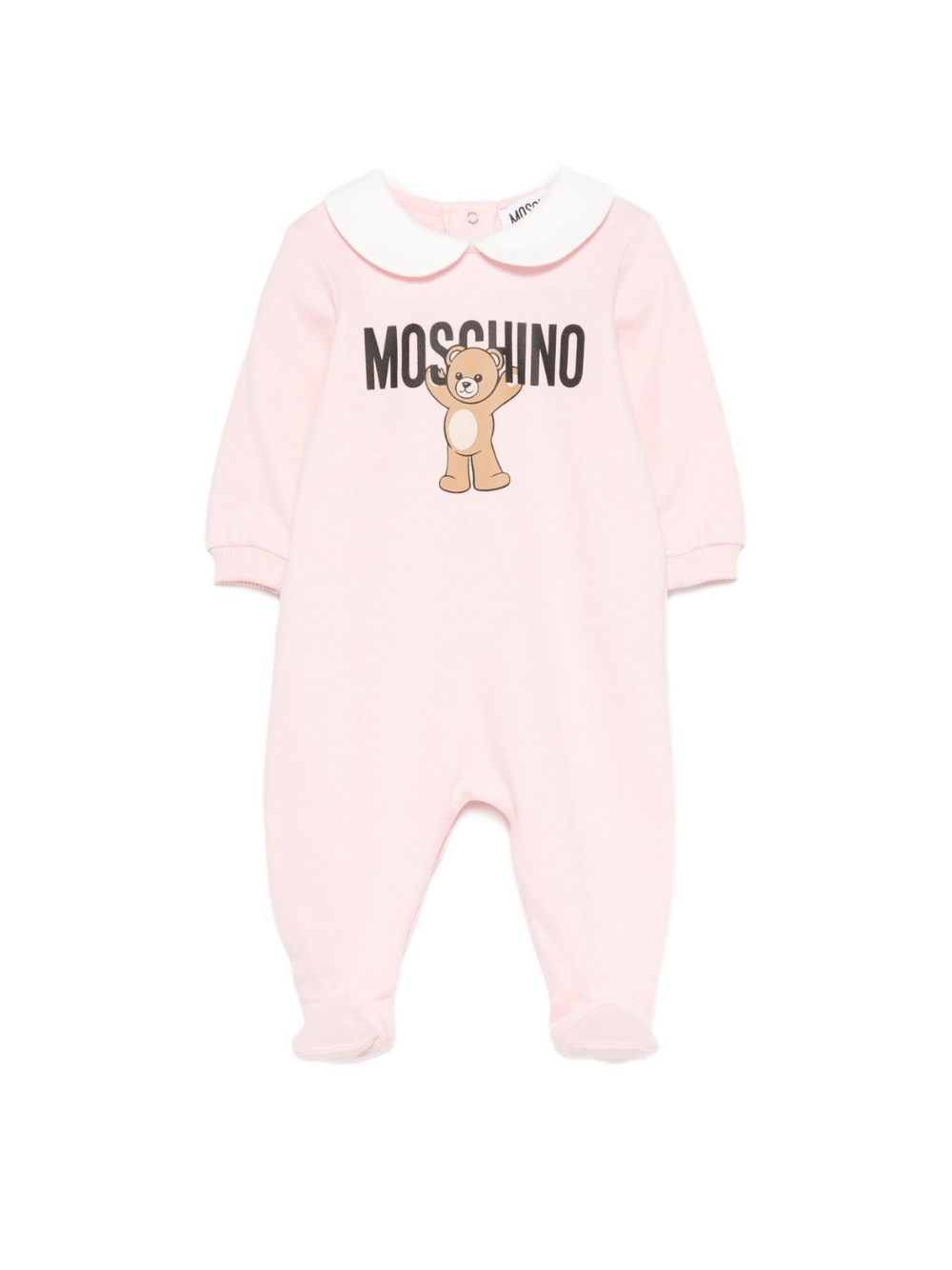 Pigiama per neonata Moschino Kids rosa con stampa Teddy e colletto alla Peter Pan - Rubino Kids