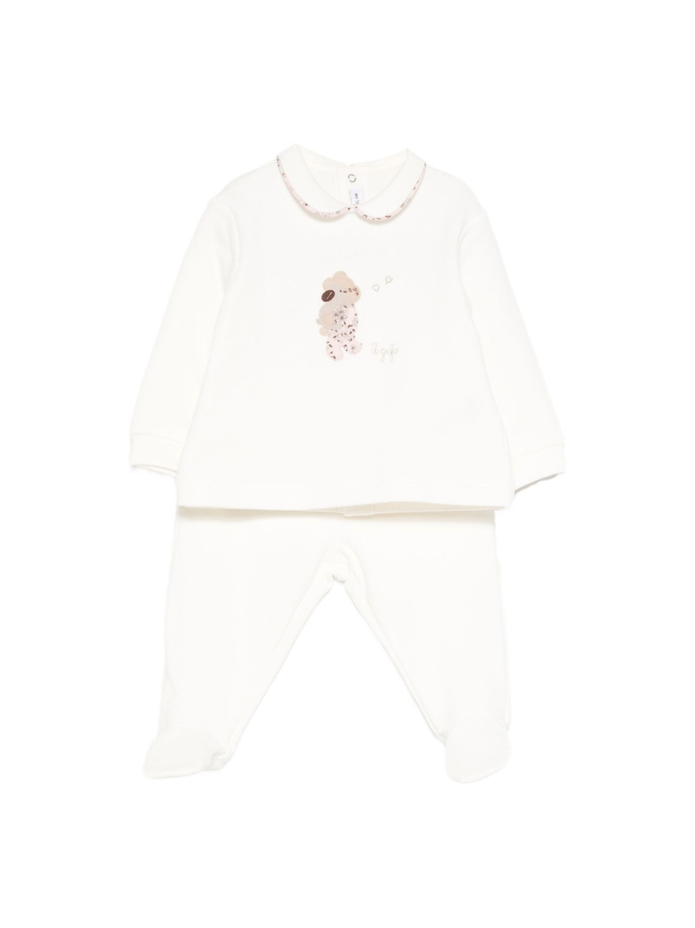 Pigiama per neonati Il Gufo bianco con ricamo animali sul davanti - Rubino Kids
