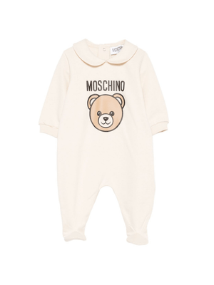 Pigiama per neonati Moschino Kids beige con stampa Teddy e colletto alla Peter Pan