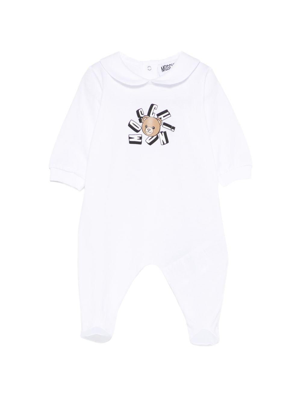 Pigiama per neonati Moschino Kids bianco con stampa grafica Teddy Bear - Rubino Kids