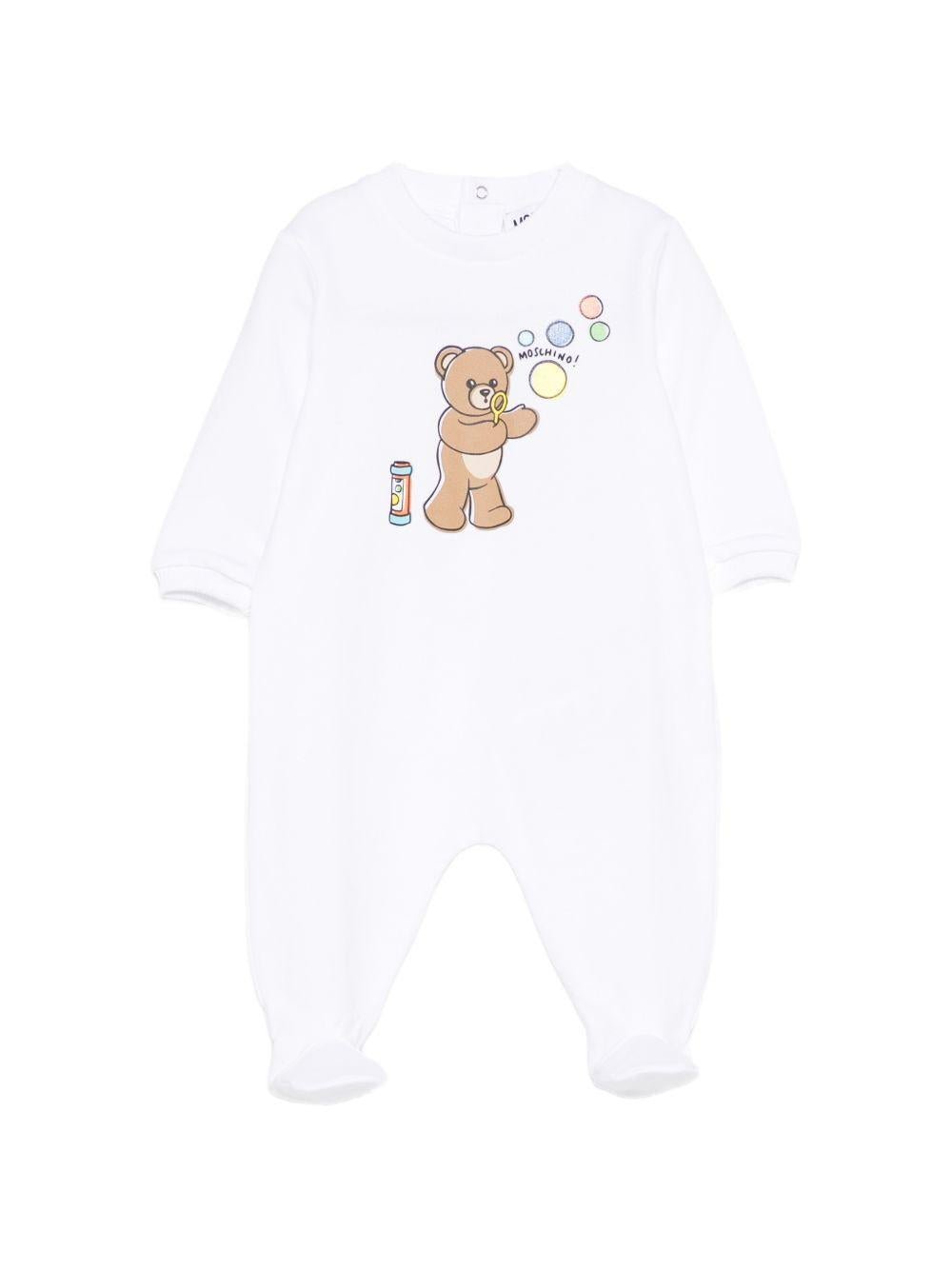 Pigiama per neonati Moschino Kids bianco con stampa grafica Teddy bear - Rubino Kids