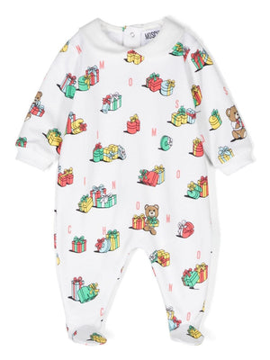 Moschino Kids white baby pajamas with Teddy Bear print