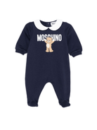 Pigiama per neonati Moschino Kids blu con stampa Teddy e colletto alla Peter Pan - Rubino Kids