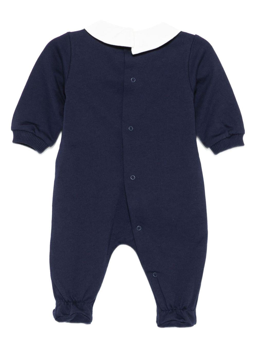 Pigiama per neonati Moschino Kids blu con stampa Teddy e colletto alla Peter Pan - Rubino Kids