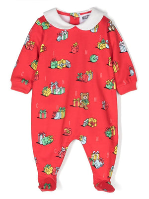 Moschino Kids red baby pajamas with Teddy Bear print