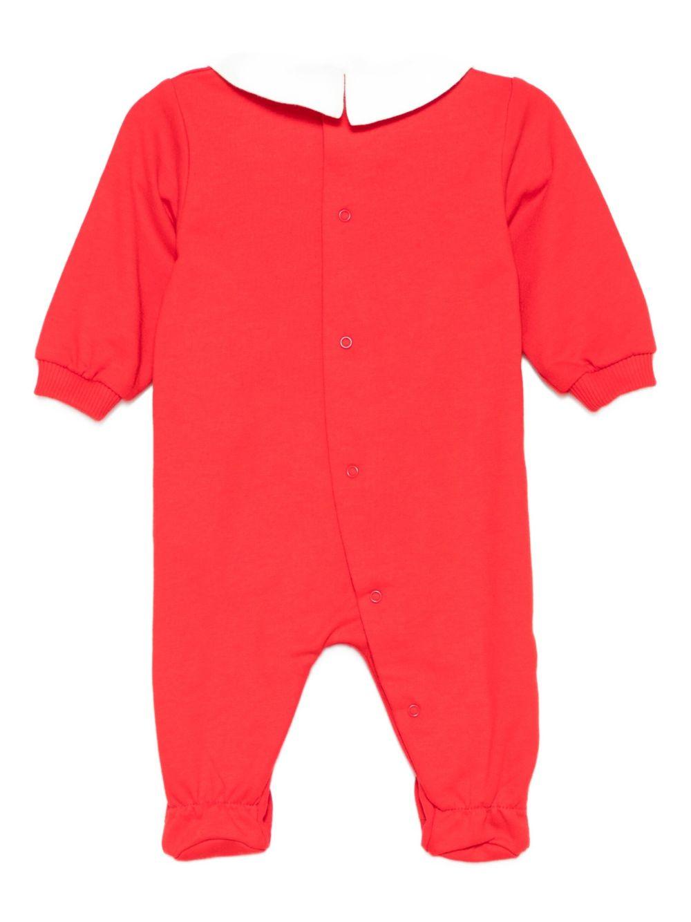 Pigiama per neonati Moschino Kids rosso con stampa Teddy e colletto alla Peter Pan - Rubino Kids
