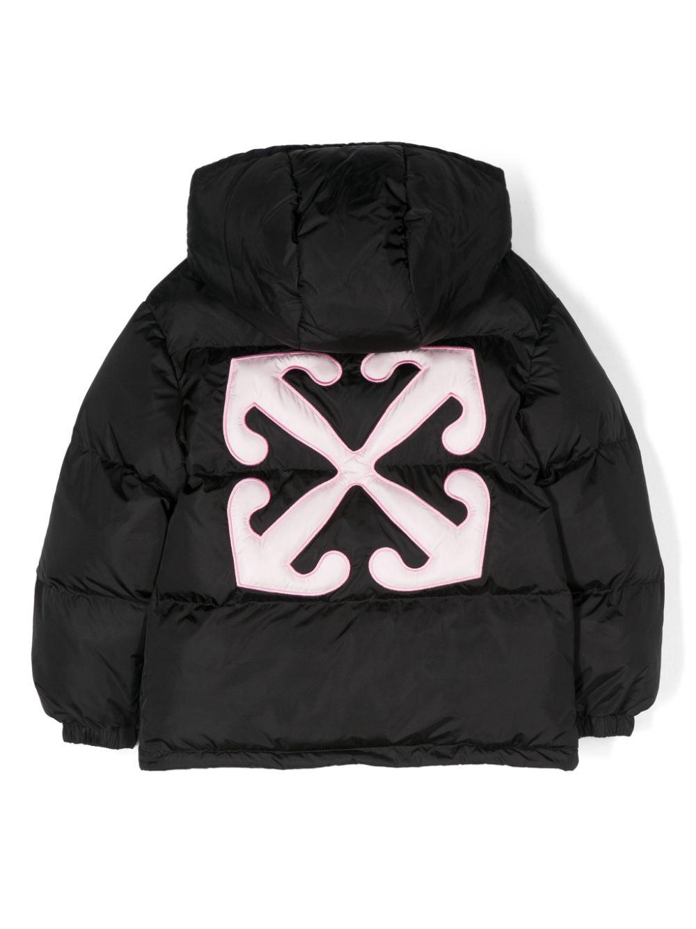 Piumino con applicazione per bambina Off - White Kids nero con orli elasticizzati - Rubino Kids