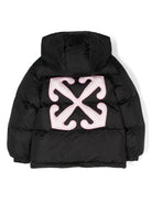 Piumino con applicazione per bambina Off - White Kids nero con orli elasticizzati - Rubino Kids