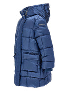 Piumino imbottito per bambina Monnalisa blu con cappuccio - Rubino Kids