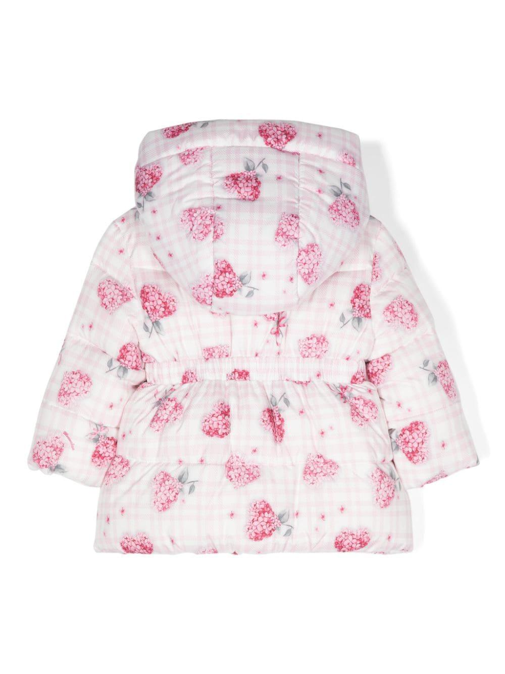 Piumino lungo a fiori per neonata Monnalisa bianco con cappuccio - Rubino Kids