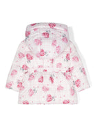 Piumino lungo a fiori per neonata Monnalisa bianco con cappuccio - Rubino Kids
