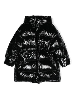 Piumino lungo per bambina Monnalisa nero con orli elasticizzati