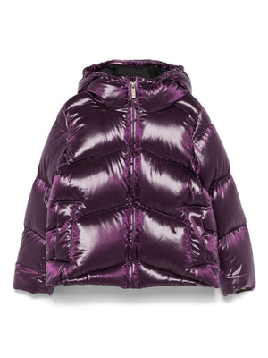 Piumino per bambina K Way Kids viola con design imbottito e cappuccio