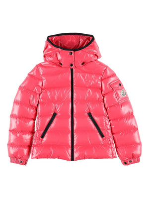Piumino per bambina Moncler Enfant rosso con cappuccio ampio