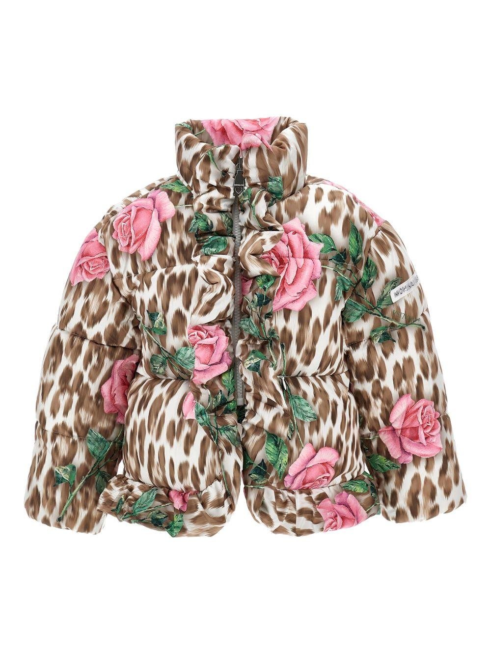 Piumino per bambina Monnalisa marrone a fiori con stampa leopardata - Rubino Kids