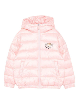 Piumino per bambina Moschino Kids rosa con dettaglio logo