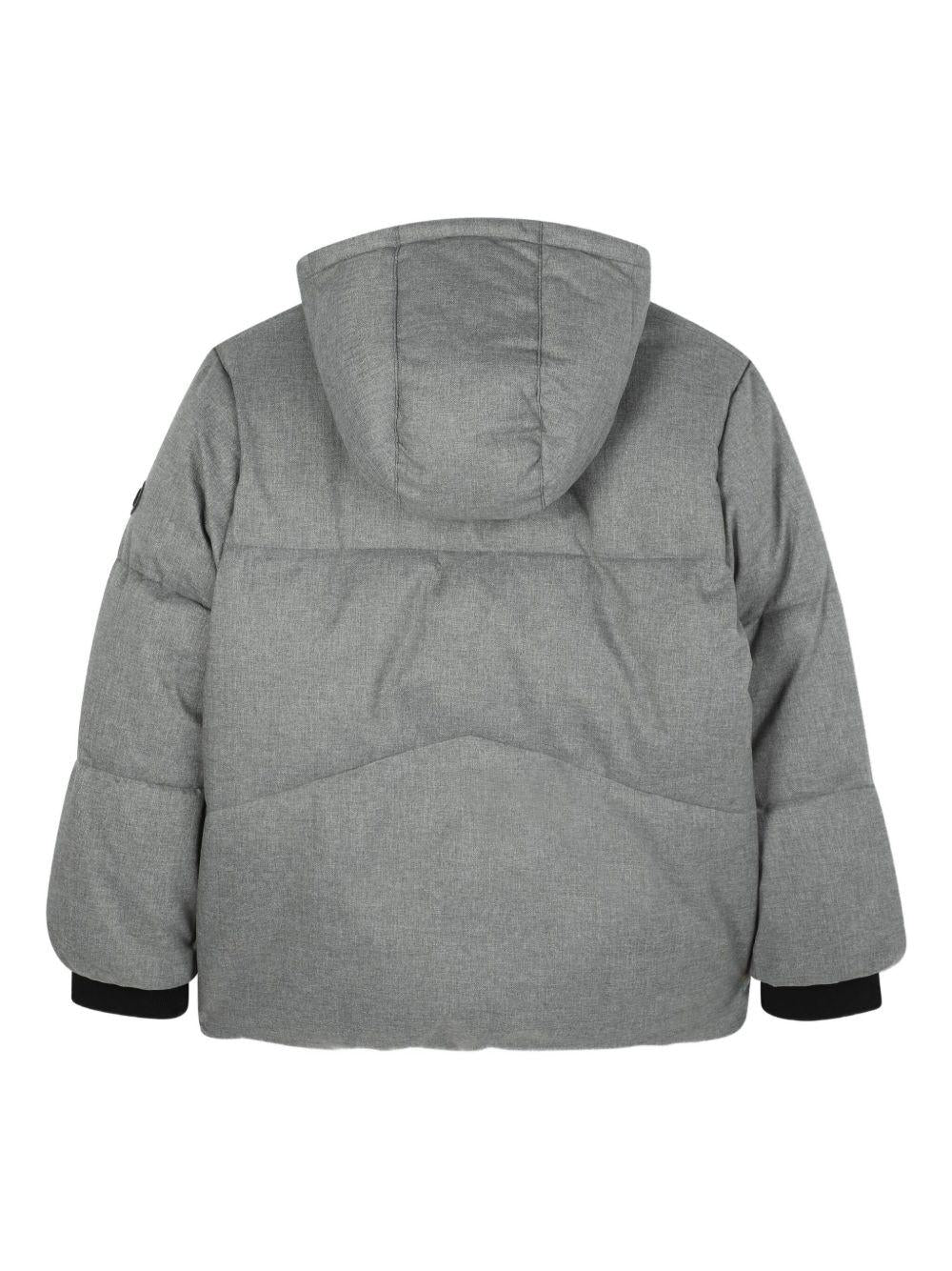 Piumino per bambino Boss Kidswear grigio con cappuccio e stampa con logo sul petto - Rubino Kids