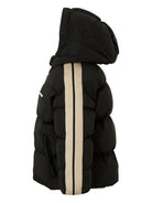 Piumino per bambino Palm Angels Kids nero con cappuccio e dettaglio a righe - Rubino Kids