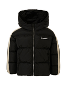 Piumino per bambino Palm Angels Kids nero con cappuccio e dettaglio a righe - Rubino Kids