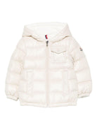 Piumino per neonati Moncler Enfant bianco con cappuccio - Rubino Kids