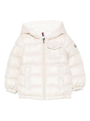 Piumino per neonati Moncler Enfant bianco con cappuccio