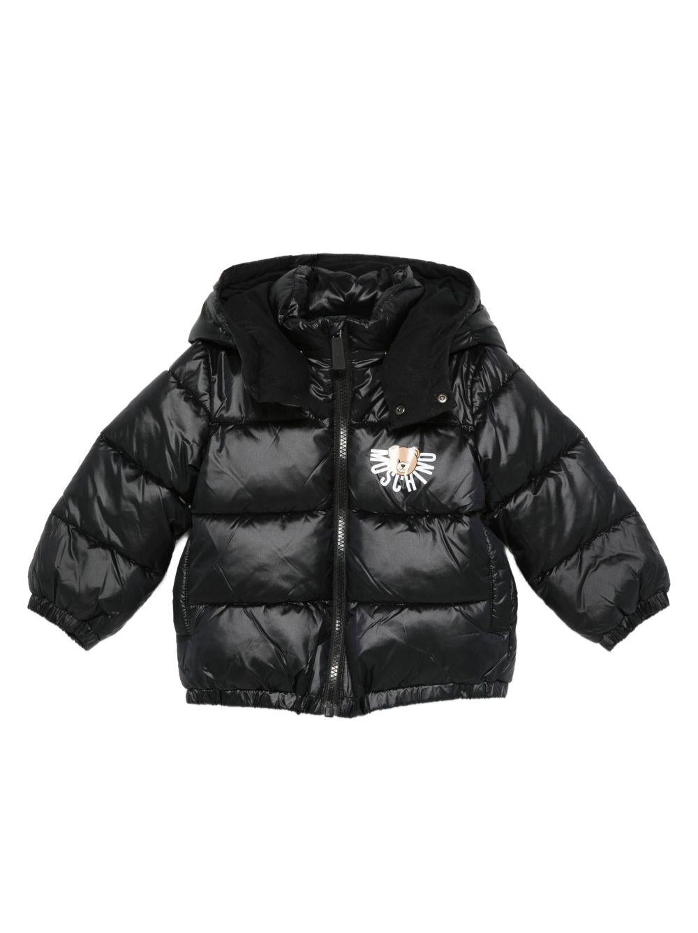 Moschino Kids black down jacket for boys with MOSCHINO KIDS logo