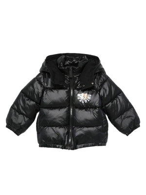 Moschino Kids black down jacket for newborns with logo print