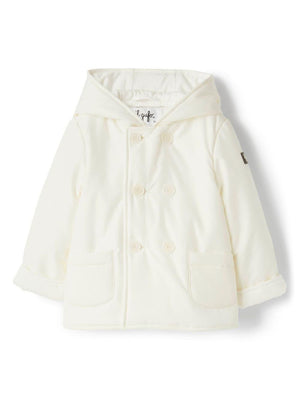 Piumino per neonato Il Gufo bianco doppiopetto con applicazione sulla manica