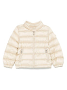 Piumino per neonato Moncler Enfant Acorus beige con colletto con abbottonatura a pressione - Rubino Kids