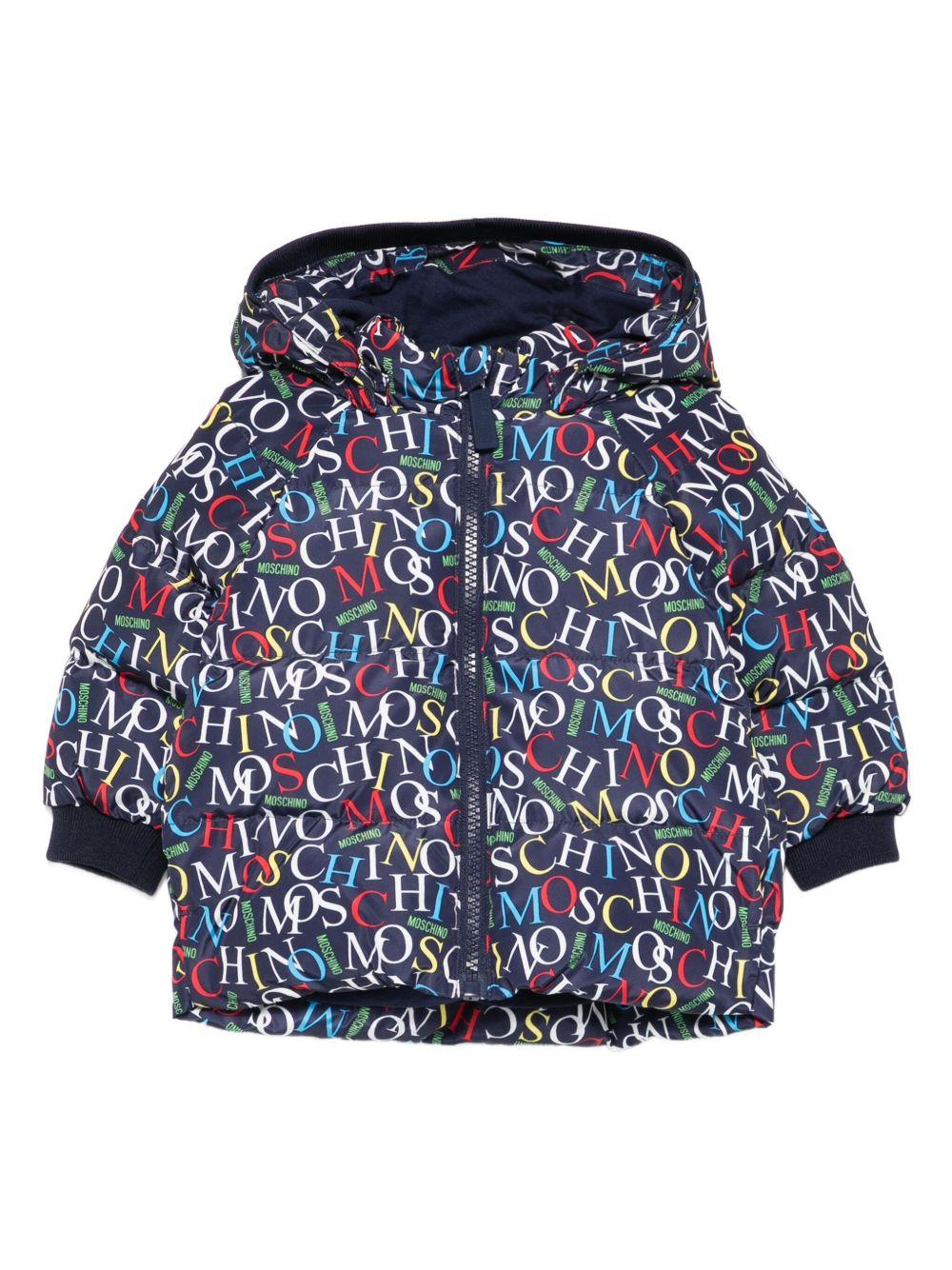 Piumino per neonato Moschino Kids blu con logo all - over - Rubino Kids
