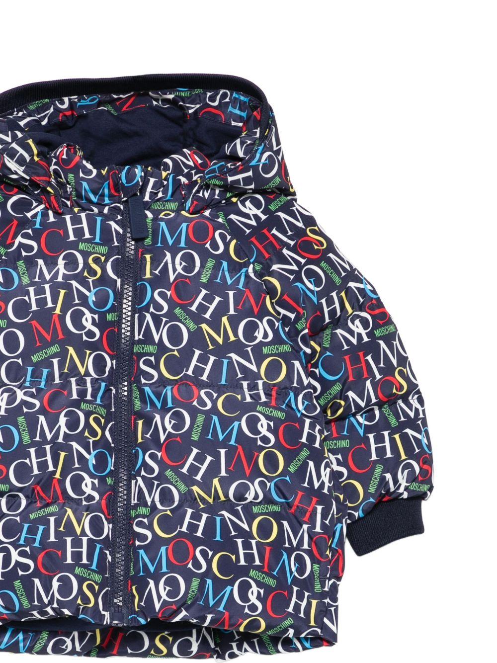 Piumino per neonato Moschino Kids blu con logo all - over - Rubino Kids