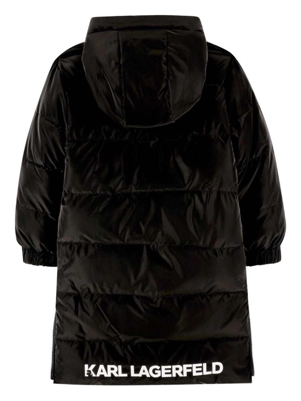 Piumino reversibile per bambina Karl Lagerfeld Kids nero con cappuccrio e spacchi laterali - Rubino Kids