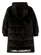 Piumino reversibile per bambina Karl Lagerfeld Kids nero con cappuccrio e spacchi laterali - Rubino Kids