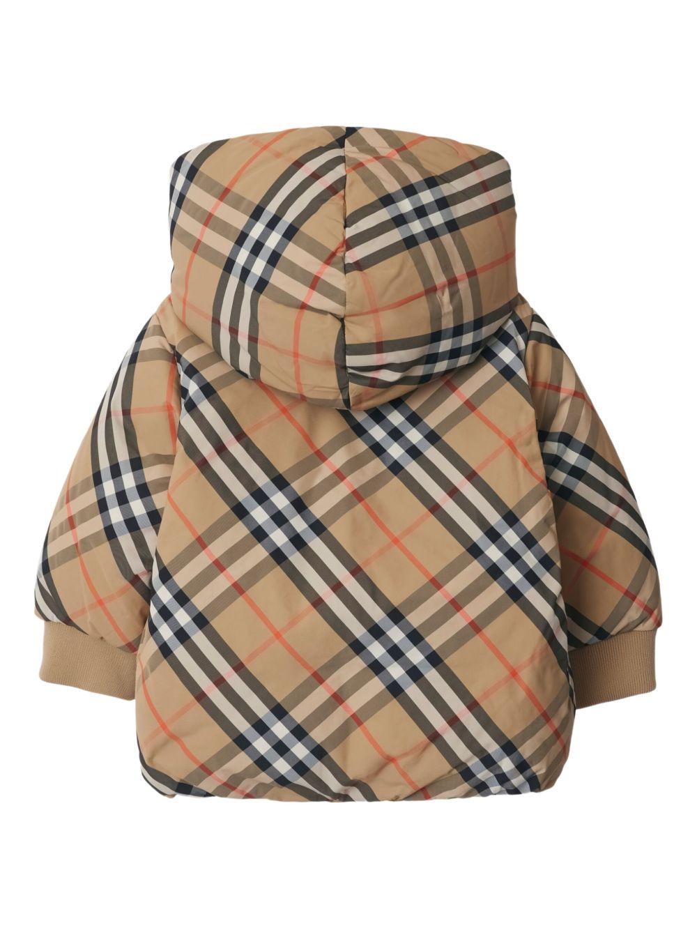 Burberry Kids Reversible Brown Checked Down Jacket for Babies