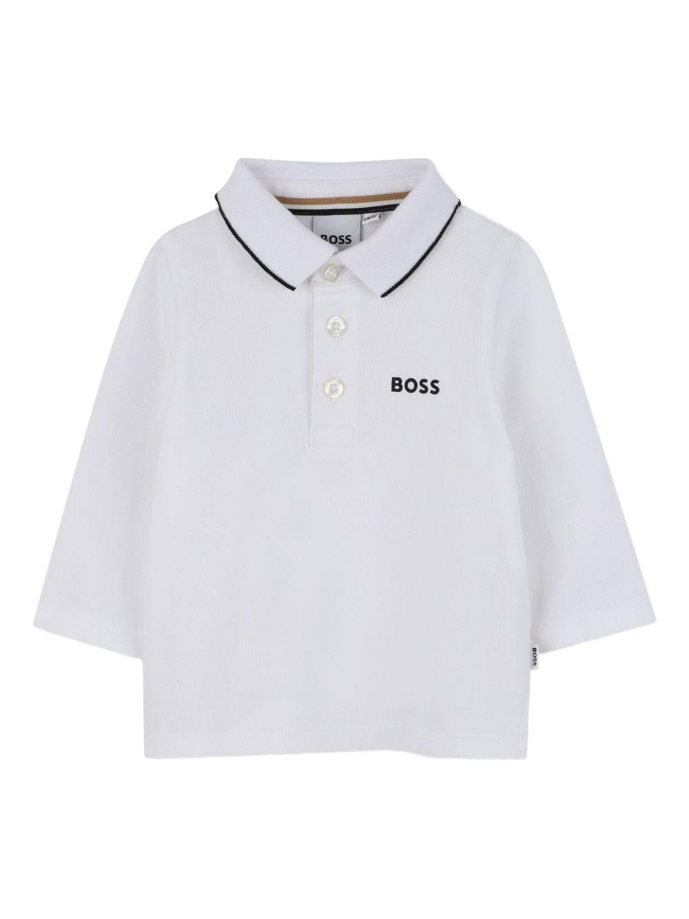 Polo a maniche lunghe per neonato Boss Kidswear bianca con logo - Rubino Kids