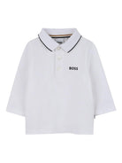 Polo a maniche lunghe per neonato Boss Kidswear bianca con logo - Rubino Kids