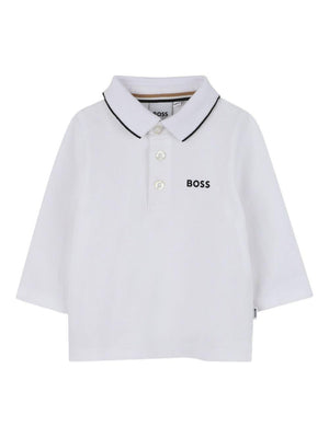 Polo a maniche lunghe per neonato Boss Kidswear bianca con logo