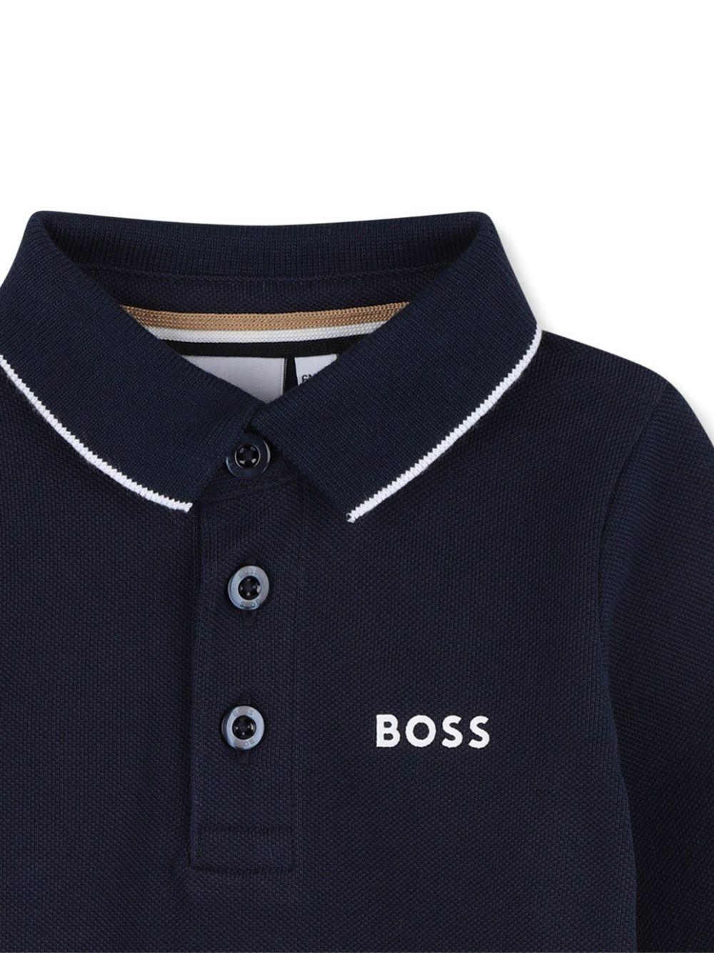 Polo a maniche lunghe per neonato Boss Kidswear blu con logo - Rubino Kids