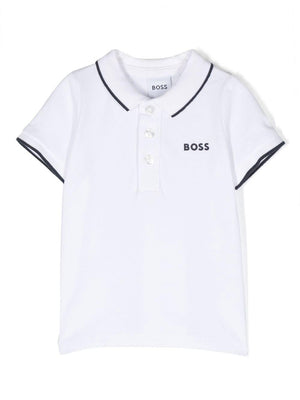 Polo con stampa per neonato BOSS Kidswear bianco con logo sul petto