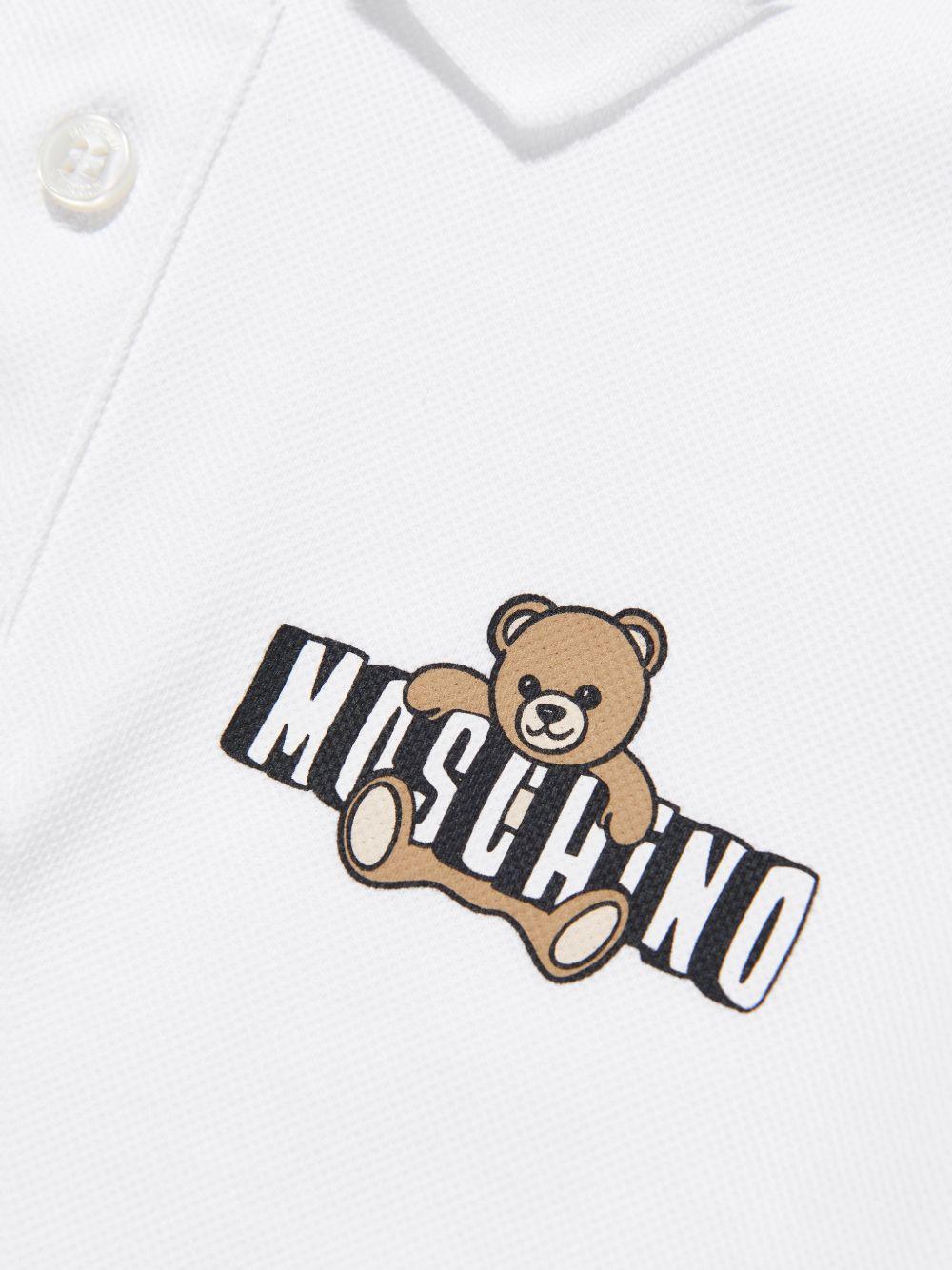 Polo da bambino Moschino Kids bianca con stampa orsacchiotto - Rubino Kids