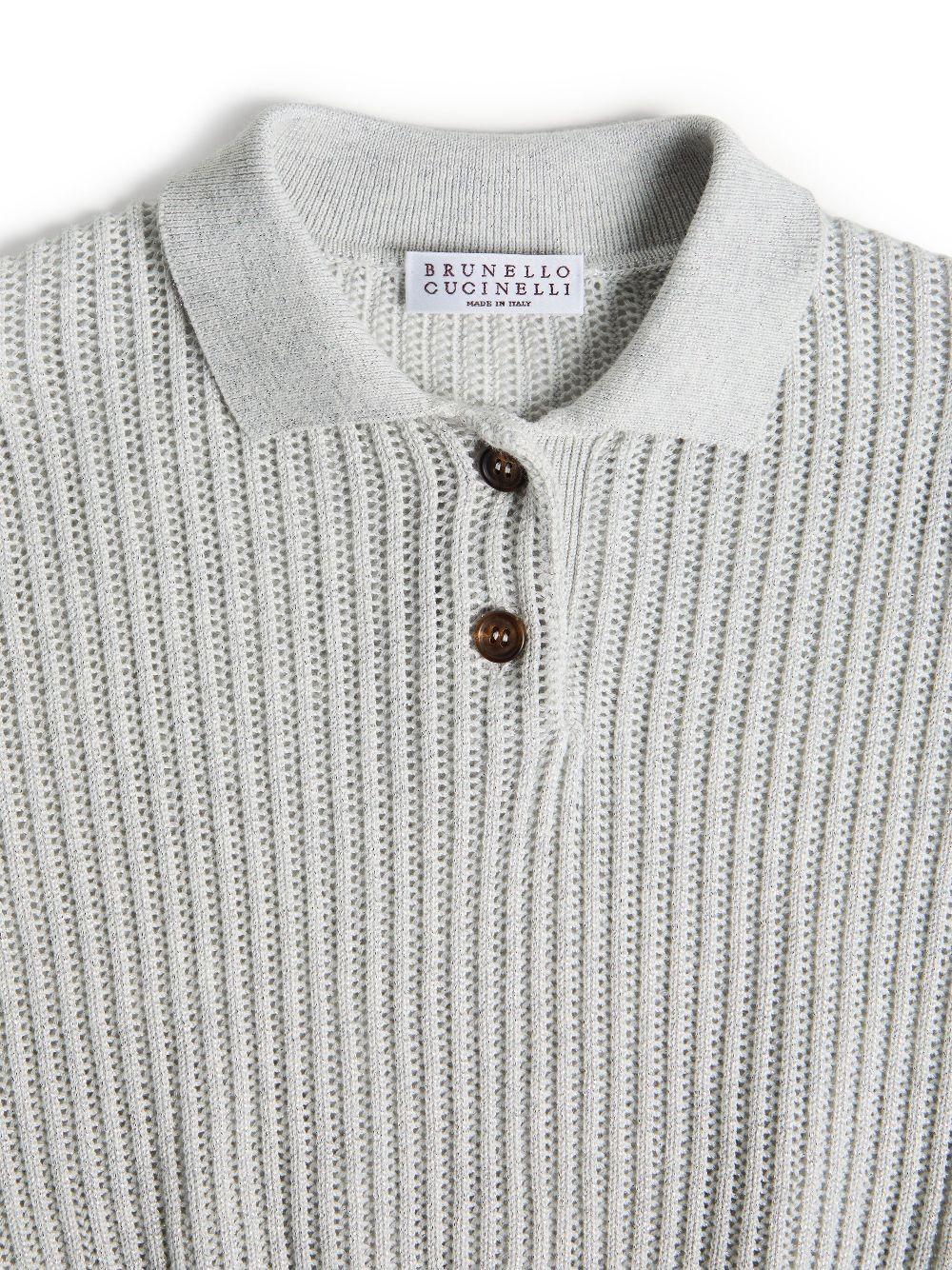 Polo in maglia con dettagli brillanti per bambino Brunello Cucinelli Kids grigio con orlo a coste - Rubino Kids