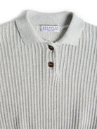 Polo in maglia con dettagli brillanti per bambino Brunello Cucinelli Kids grigio con orlo a coste - Rubino Kids