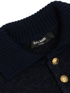 Polo in maglia per bambino Balmain Kids blu con falsatura frontale con abbottonatura - Rubino Kids