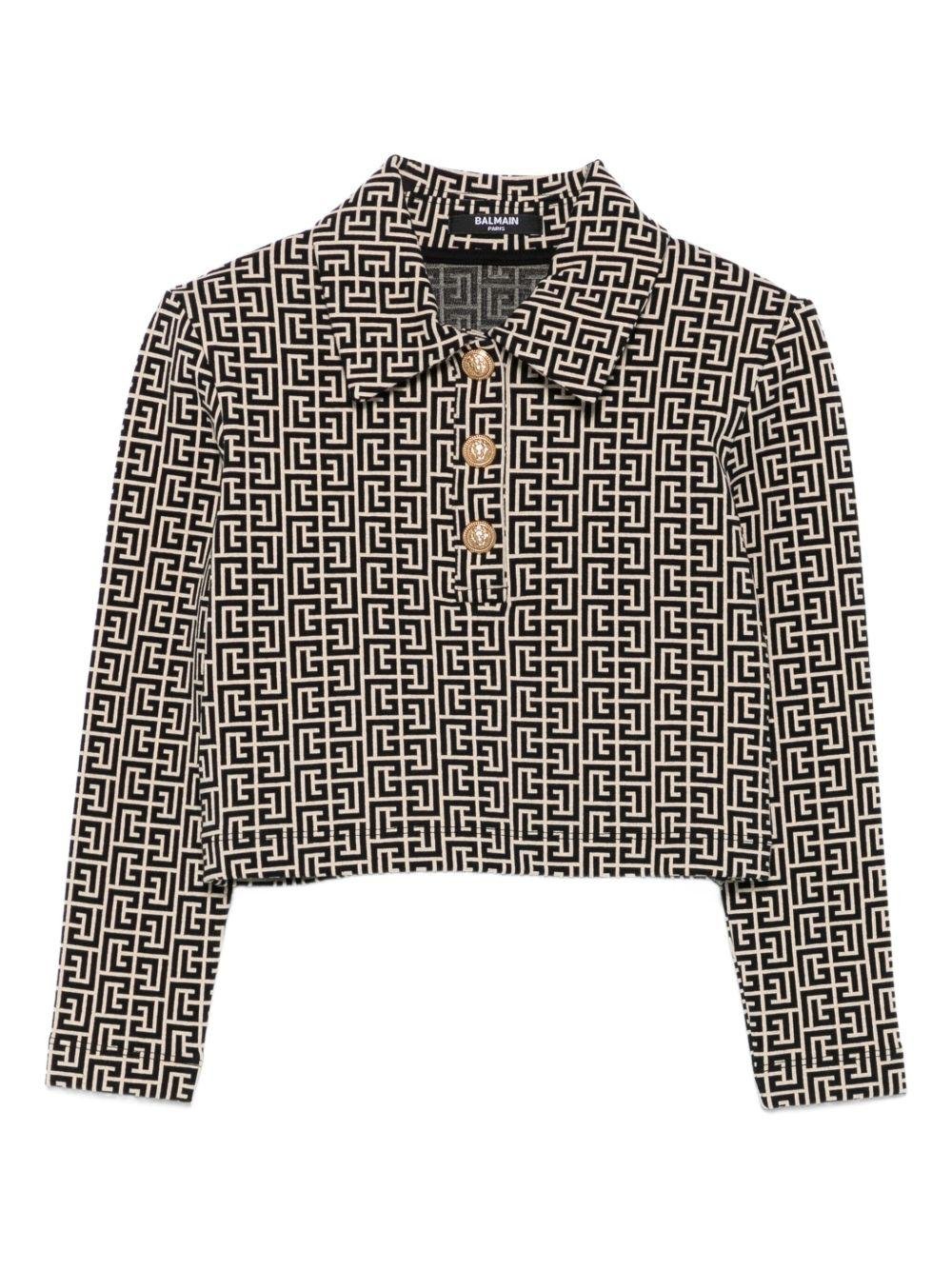 Polo per bambina Balmain Kids nero con stampa geometrica - Rubino Kids