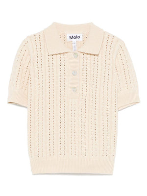 Polo per bambina Molo Gretel beige con abbottonatura frontale corta