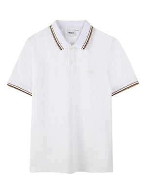 Polo per bambino Boss Kids bianca con dettaglio con logo