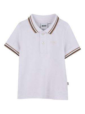 Polo per bambino Boss Kids bianco con colletto a righe