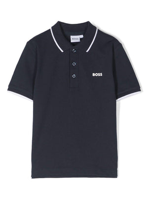 Polo per bambino Boss Kids blu con stampa logo sul petto