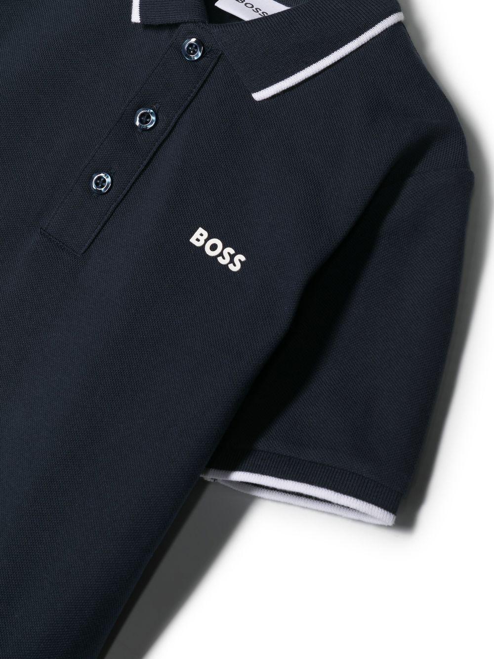 Polo per bambino Boss Kids blu con stampa logo sul petto - Rubino Kids