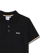 Polo per bambino Boss Kids nera con borsi a contrasto - Rubino Kids